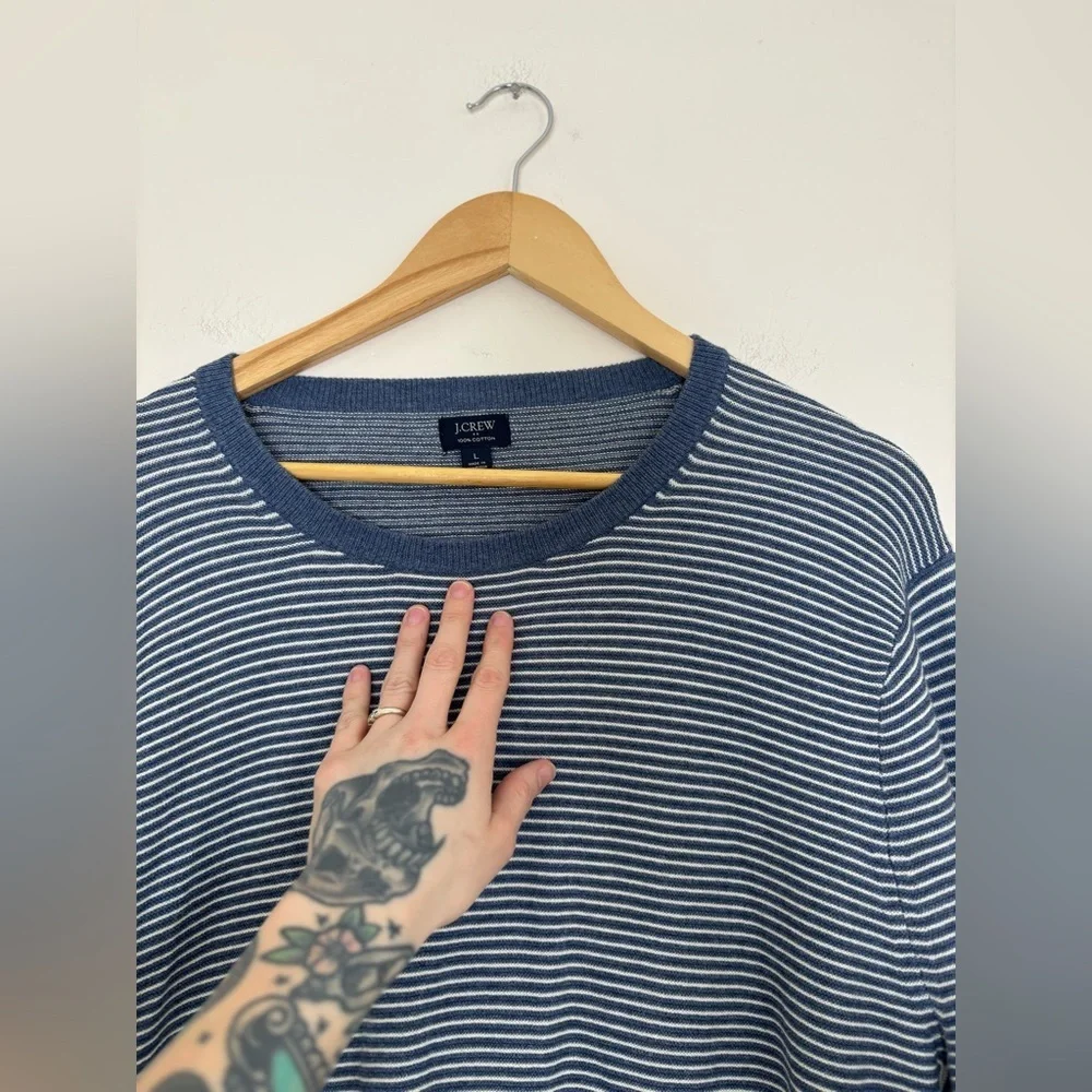 J.Crew Cotton Crewneck Sweater In Striped Garter Stitch